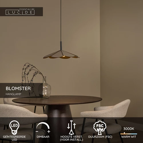 Lucide BLOMSTER - Hanglamp - Ø 47 cm - LED Dimb. - 1x9W 3000K - Taupe | Essential - USP